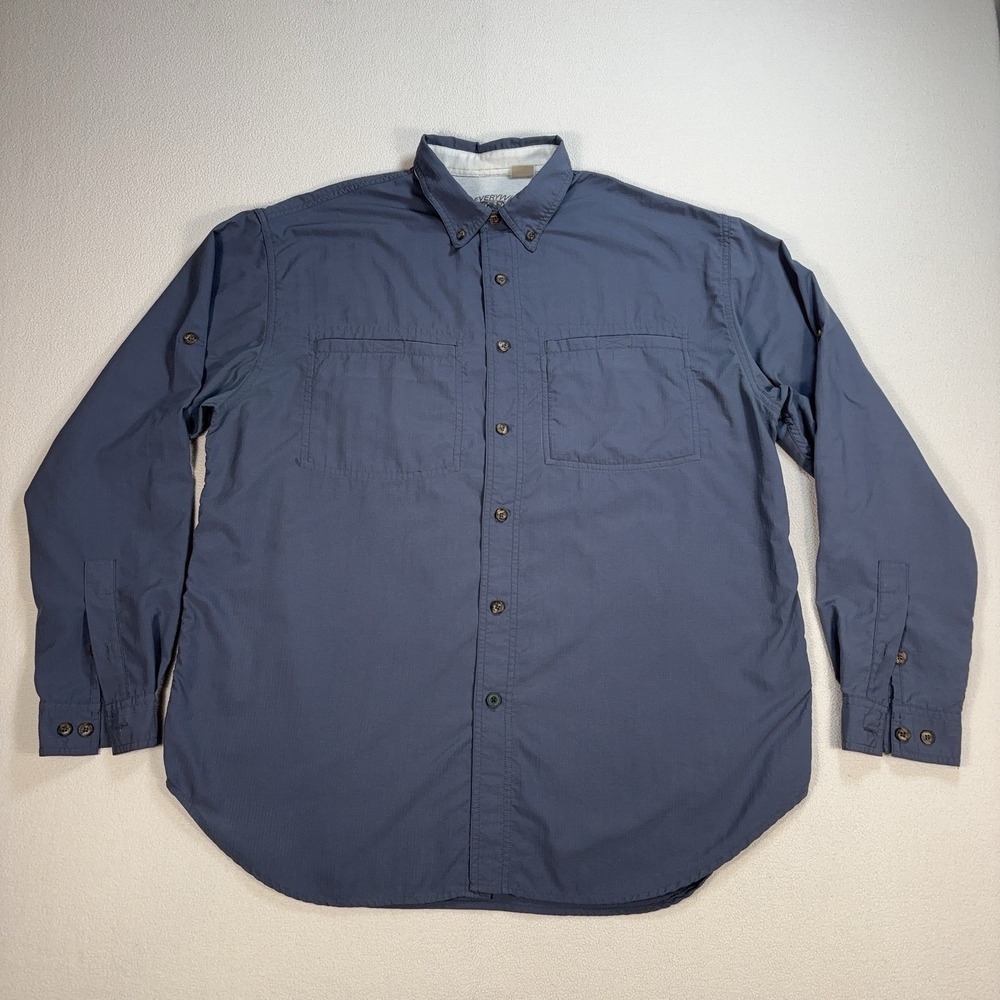 Royal Robbins Shirt Men's L Blue Gray Vented Ripstop Pocket Button Down Hiking